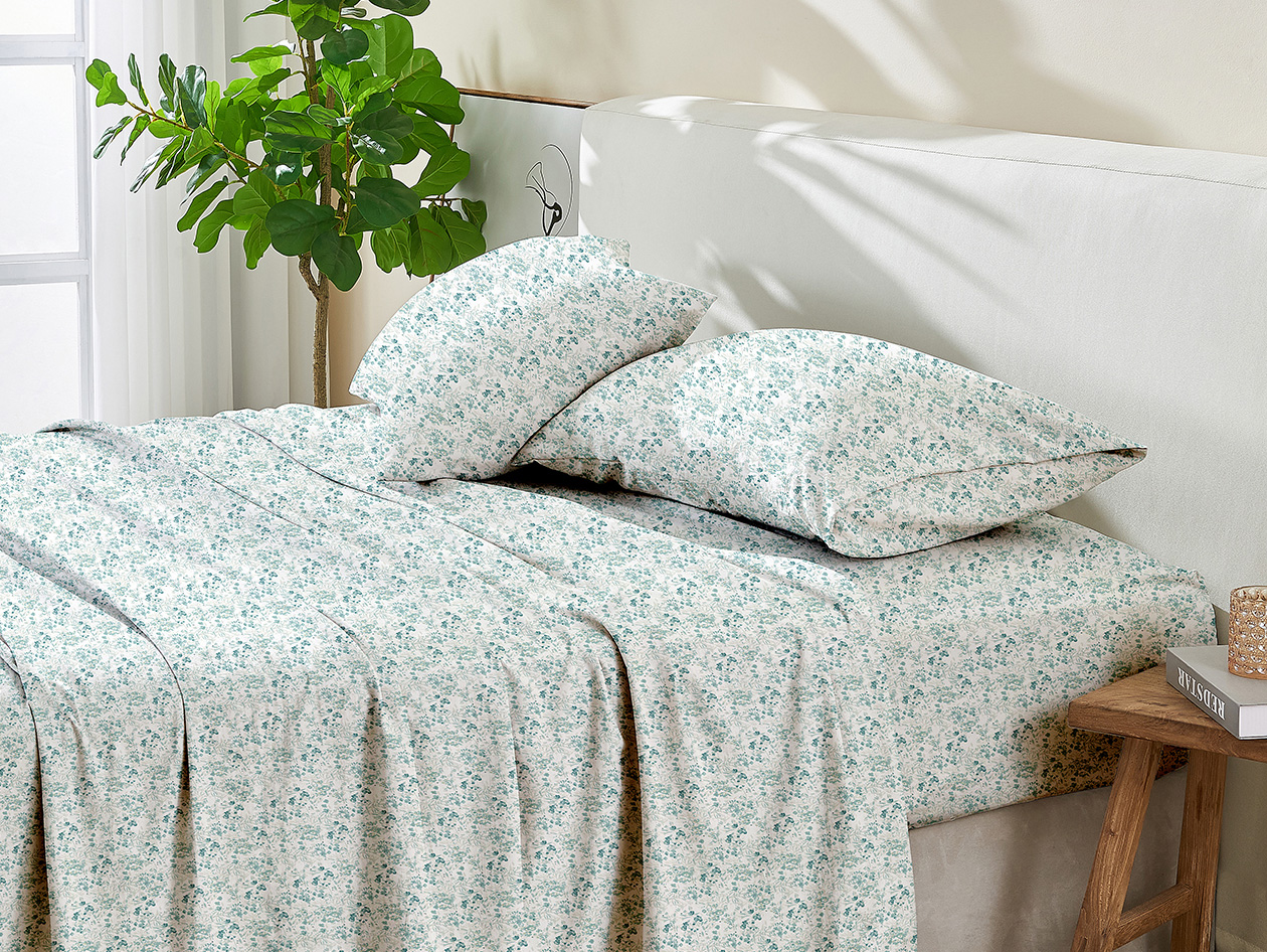 4-Piece Floral Print Microfiber Sheet Set (Chamblee Blue/Full)