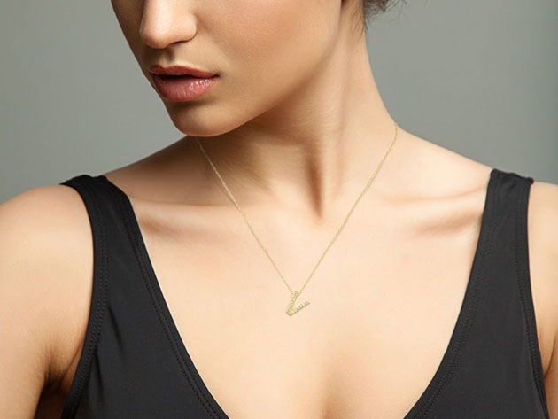 Diamond "V" Initial Yellow Gold Necklace