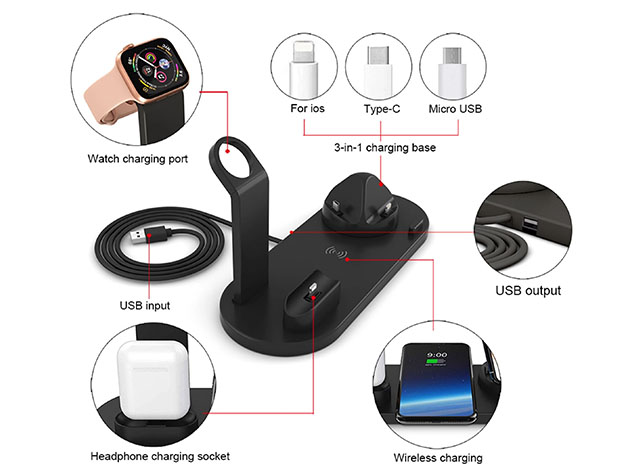 ChargeUp 6-in-1 Wireless Charging Station with Watch Charger