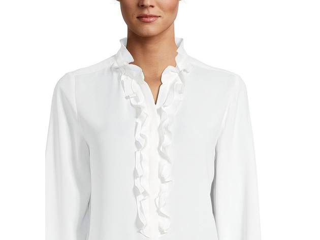 Bar III Women's Ruffle-Front Button-Up Blouse White Size X-Small