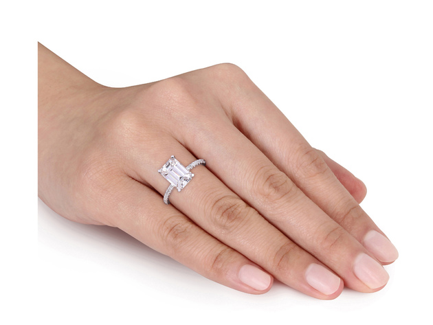 3.20 Carat (ctw) Lab Created Emerald-Cut Moissanite Engagement Ring in 10K White Gold - 10