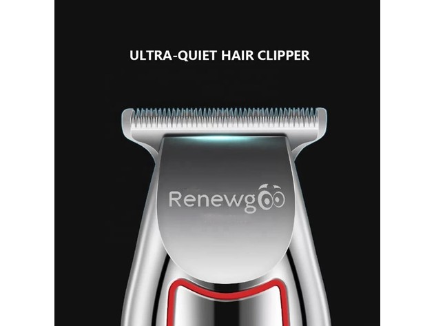 Renewgoo Professional Cordless Hair Trimmer Electric Clipper, Stainless Steel T Blade Ergonomic Design, Rechargeable, Silver