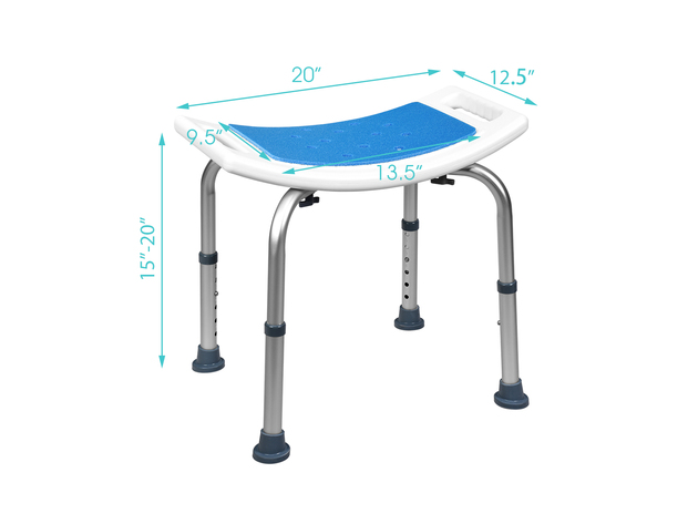 Costway Shower Bath Chair 6 Adjustable Height Bathtub Stool Bench Non-Slip Padded Seat - Blue + Silver