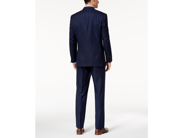 Marc New York Men's  Modern-Fit Stretch Navy Plaid Suit Size 38 Short 31x30