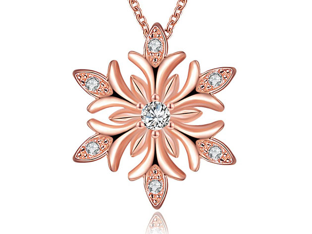 14K Rose Gold European Design Snowflake Ft. White Swarovski Crystals