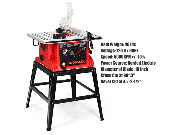 IronMax 10''Saw Electric Cutting Aluminum Tabletop Woodworking w/Stand 