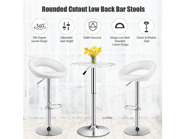 Costway Set Of 2 Bar Stools Adjustable PU Leather Barstools Swivel Pub Chairs White