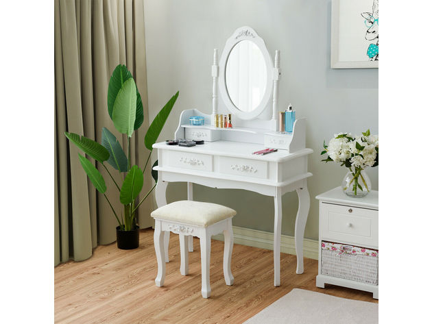 Costway Vanity Makeup Dressing Table Jewelry Storage Stool - White