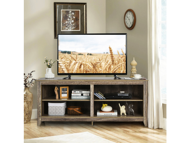 Costway 58'' Corner TV Stand 4 Cubby Entertainment Media Console w/ 2 Shelves - Rustic Grey