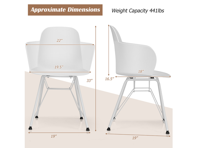 Costway Set of 2 Dining Chair Modern Petal-Shape Plastic Seat Metal Frame - White