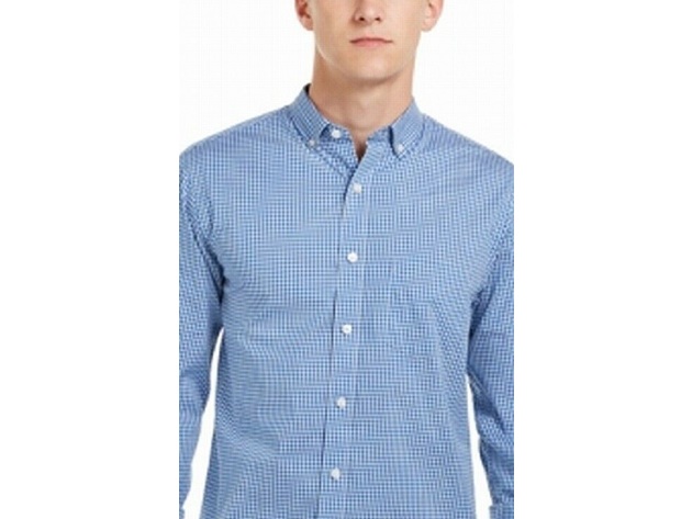 Club Room Men's Micro-Check Shirt  Blue Size Large