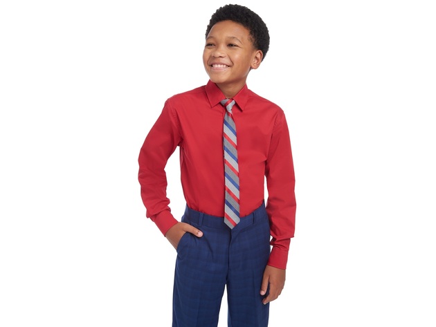 Tommy Hilfiger Big Boys 2 Pc THFlex Stretch Poplin Shirt & Stripe Tie Set Size 20