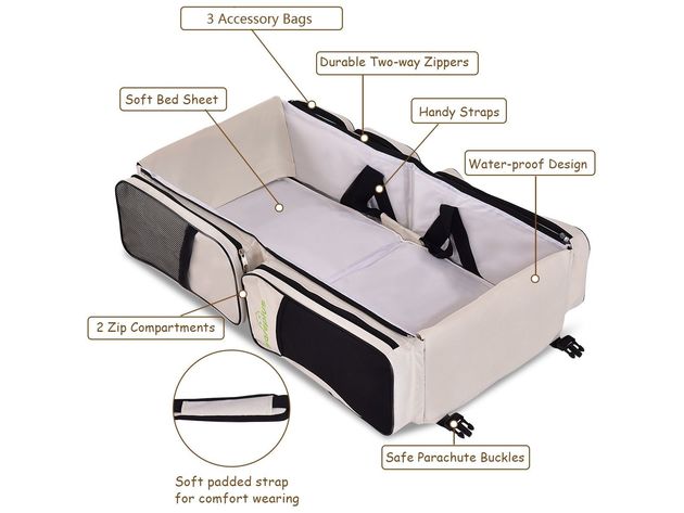 Costway 3 in 1 Portable Infant Baby Bassinet Diaper Bag Changing Station Nappy Travel - Beige