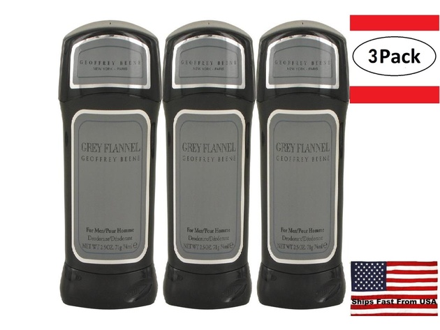 3 Pack GREY FLANNEL by Geoffrey Beene Deodorant Stick 2.5 oz for Men