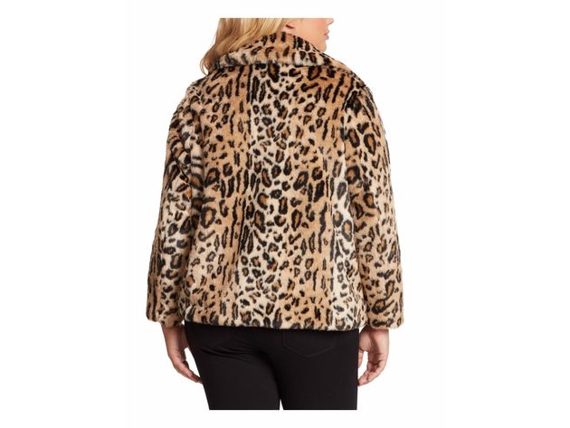 Jessica Simpson Women's Plus  Faux Leopard Fur Jacket Beige Size 1X