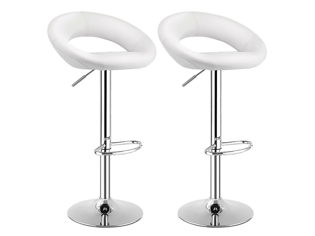 Costway Set Of 2 Bar Stools Adjustable PU Leather Barstools Swivel Pub Chairs White