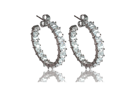 Silver Hoop Earrings with Princess Cut White Diamond Cubic Zirconia