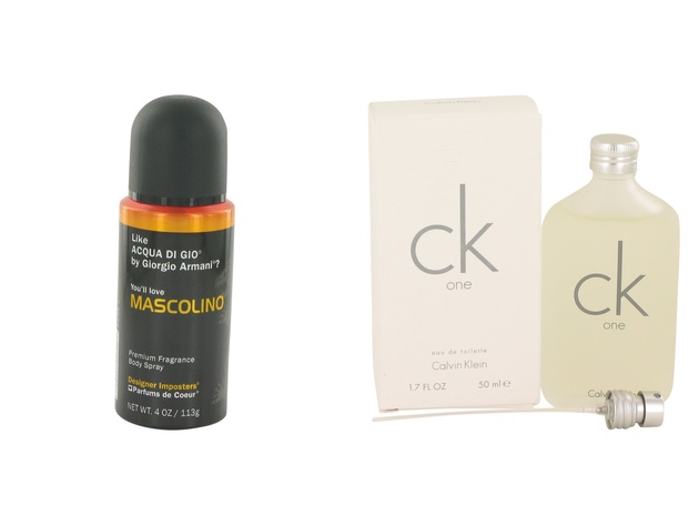 Gift set  Designer Imposters Mascolino by Parfums De Coeur Body Spray 4 oz And  CK ONE EDT Pour/Spray (Unisex) 1.7 oz