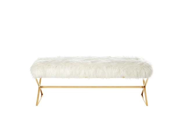 Aurora Faux Fur X-Leg Bench Gold White | KSAT