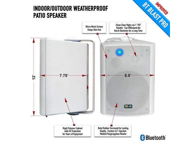 Sound Appeal SABLAST6WHT Blast Pro Wireless Outdoor Speakers (Pair) - White