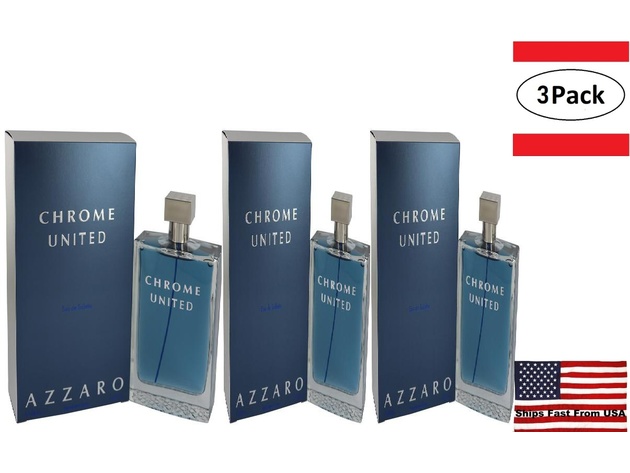 3 Pack Chrome United by Azzaro Eau De Toilette Spray 6.8 oz for Men