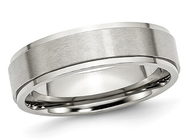 Mens Chisel 6mm Satin Stainless Steel Comfort Fit Wedding Band with Ridge - 13