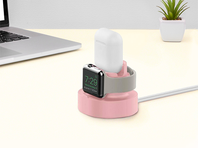 2-in-1 Apple Silicone Charging Stand (Pink)
