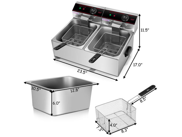 5000W 12L Stainless Steel Electric Deep Fryer 1 Tank Commercial
