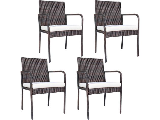 Costway 4 Piece Outdoor Patio Rattan Dining Chairs Cushioned Sofa with Armrest Garden Deck