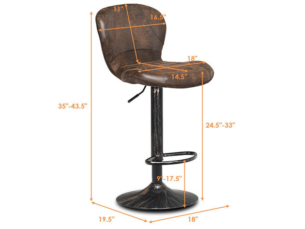 Costway Set of 2 Adjustable Swivel Bar Stool Hot-stamping Cloth with Backrest&Footrest Brown Low Back - Brown