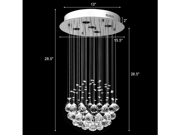 Crystal Chandelier Flush Mount Modern Pendant Lamp w/ Shiny Crystal Balls