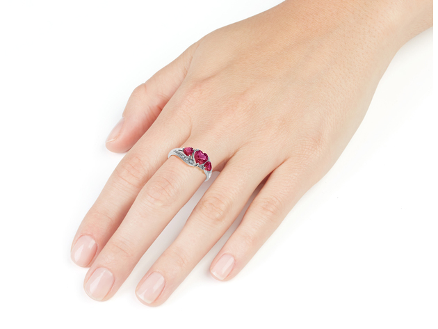 Created Ruby Heart Ring with Diamonds 1.25 Carat (ctw) in 10K White Gold