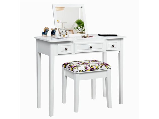 Costway Vanity Dressing Table Flip Top 7 Compartments Makeup Desk - white