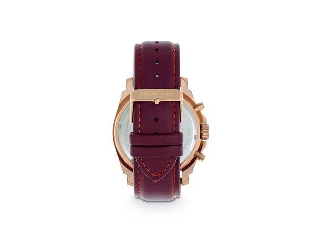 Morphic M73 Series Chronograph Leather Band Watch (Maroon/Rose Gold)