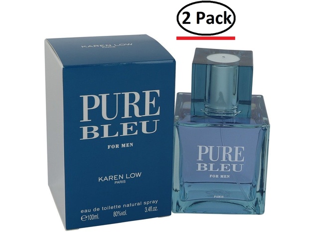 Pure Bleu by Karen Low Eau De Taoilette Spray 3.4 oz for Men (Package of 2)