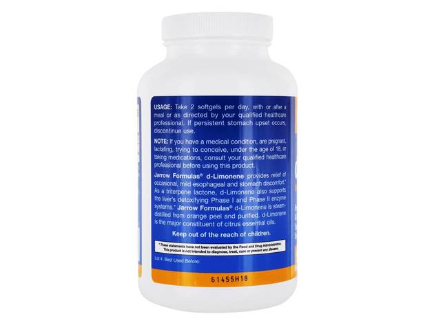 Jarrow Formulas - d-Limonene Natural Orange Peel Oil 500 mg. - 180 Softgels