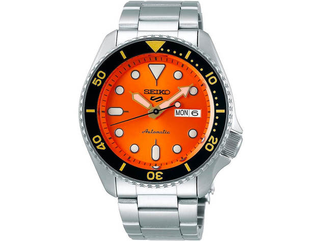 seiko 5 sports 24 jewel automatic watch stainless steel orange