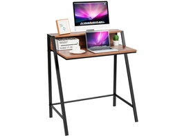 Costway 2 Tier Computer Desk PC Laptop Table Study Writing Home Office Workstation Brown