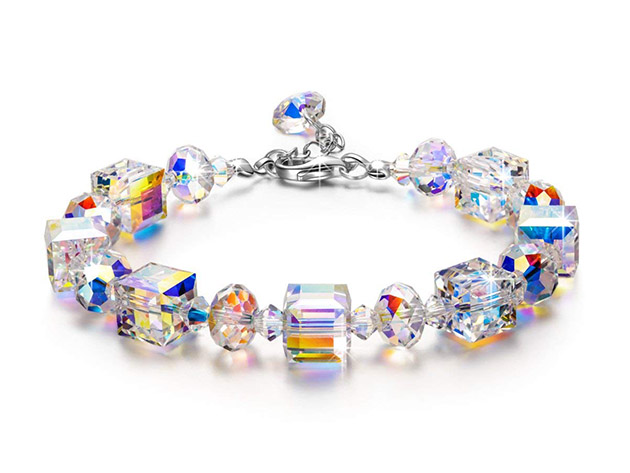 Aurora Borealis Cubed Stretch Bracelet with Swarovski Crystals