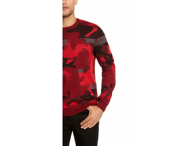 Alfani Men's Abstract Jacquard Crewneck Sweater Red Size XL