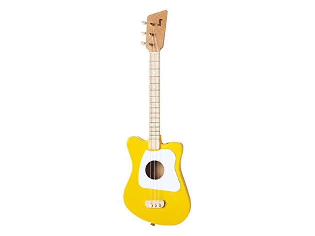 Loog Mini Acoustic Kids Guitar for Beginners Real Wood Low String Yellow (Distressed Box)
