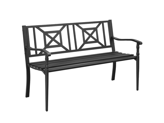 Costway Patio Garden Bench Steel Frame Park Yard Outdoor Furniture Porch Chair Black