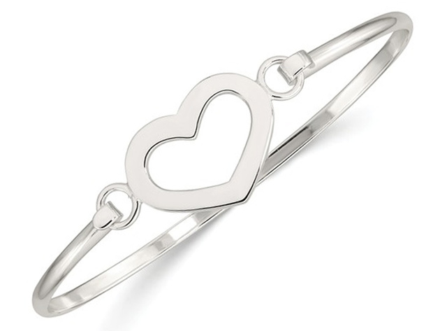 Sterling Silver Polished Heart Bangle Bracelet