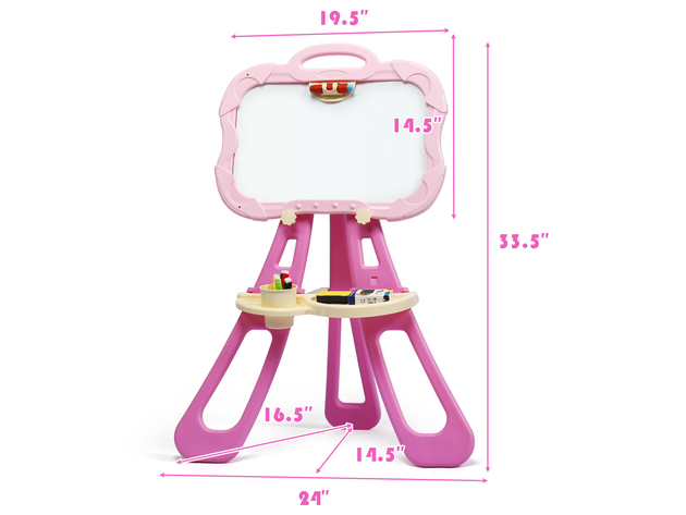 Costway 4 in 1 Kids Art Easel Magnetic Double Sided Chalkboard Whiteboard w/ Accessories - Pink