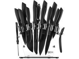 DEIK Knife Set High Carbon Stainless Steel Kitchen Knife Set 16 PCS, BO Oxidation for Anti-rusting and Sharp, Super Sharp Cutlery Knife Set with Acrylic Stand and Serrated Steak Knives