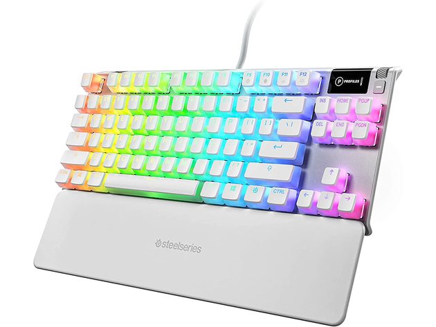 SteelSeries Apex 7 TKL Compact Mechanical Gaming Keyboard – OLED Smart Display – USB Passthrough and Media Controls – Linear and Quiet – RGB Backlit (Red Switch) - Ghost - Certified Refurbished Brown Box