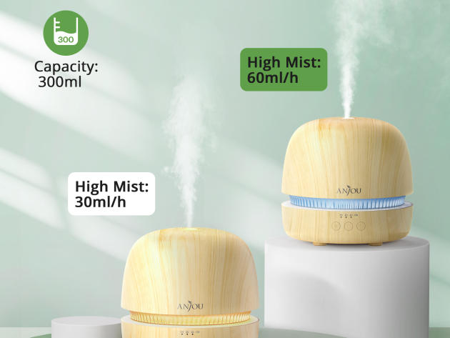 300ml Ultrasonic Aromatherapy Diffuser & Cool Mist Humidifier + 8 Essential Oils