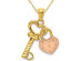 14K Yellow and Rose Gold Key & Heart Locket Pendant Necklace with Chain