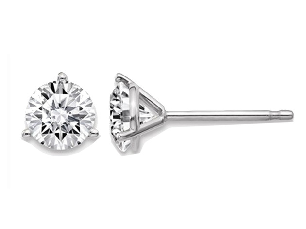 Synthetic Moissanite Martini Round Solitaire Earrings 0.88 Carat (ctw) (1.00 Ct. Diamond Look) 5.0mm in 14K White Gold