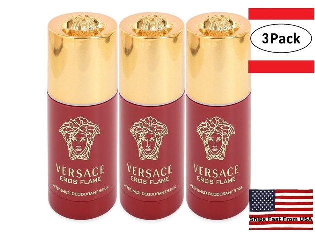 3 Pack Versace Eros Flame by Versace Deodorant Stick 2.5 oz for Men